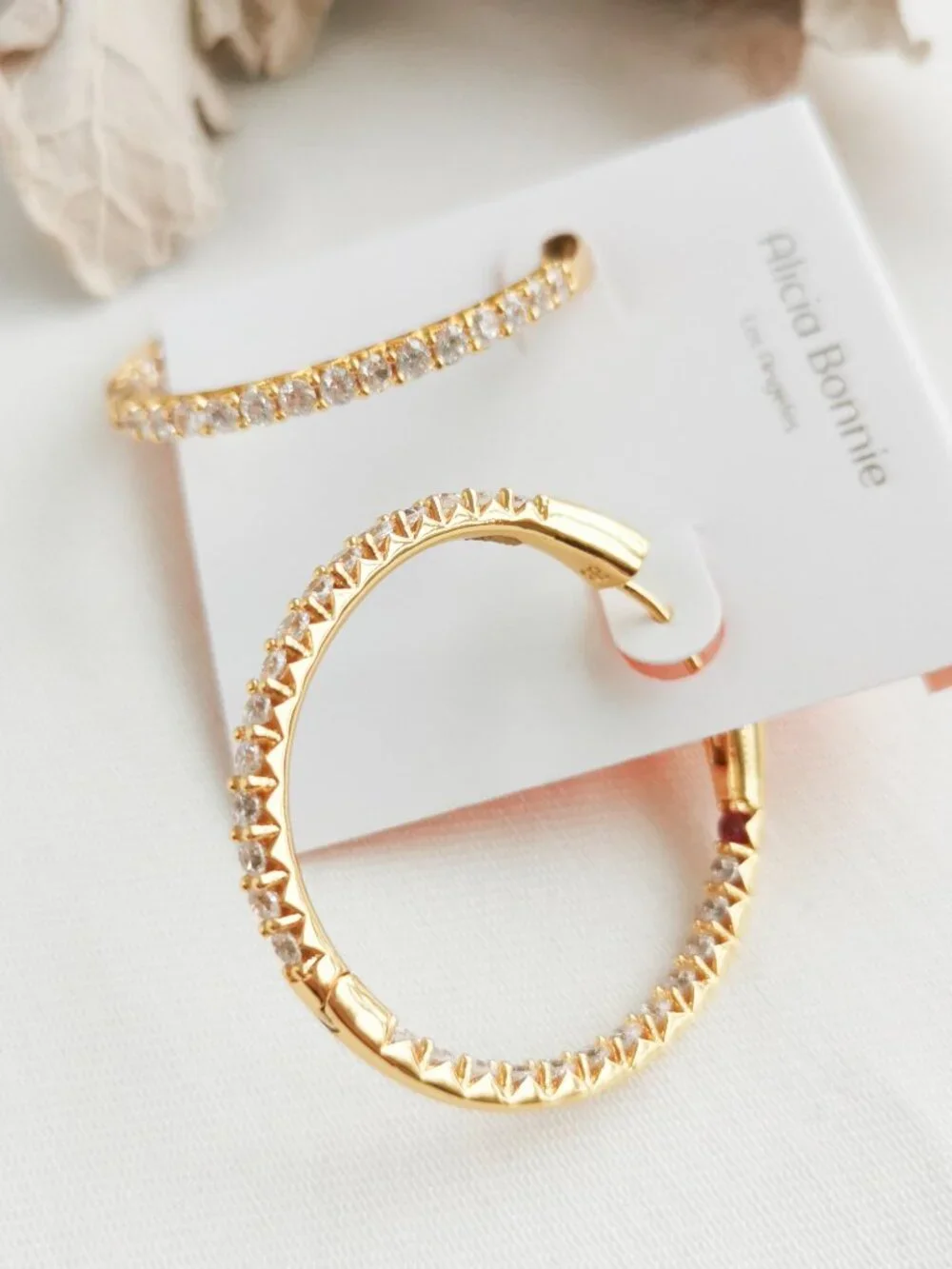 Alicia Bonnie Twinkle Delight Gold White Crystal Large Hoop Earrings NEW Perfect - Picture 2 of 3
